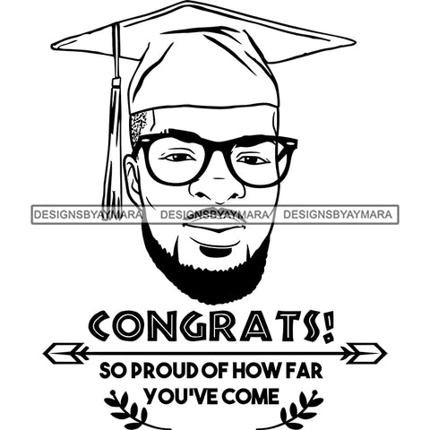 Afro Man Graduation Quote Outstanding Student Certificate College Illustration B/W SVG JPG PNG Vector Clipart Cricut Silhouette Cut Cutting