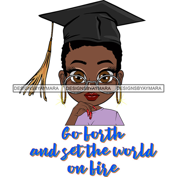 Afro Girl Graduation Quote Ceremony Hard Work Certificate College Illustration SVG JPG PNG Vector Clipart Cricut Silhouette Cut Cutting