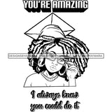 Afro Woman Graduate Wearing Cap Sunglasses Life Quotes Achievement Graduation Afro Hairstyle B/W SVG JPG PNG Cutting Files For Silhouette Cricut More