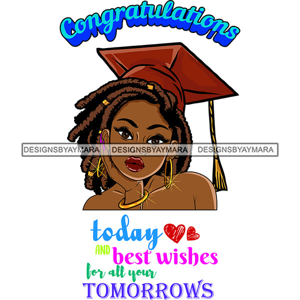 Afro Girl Graduation Quote Ceremony Greetings Certificate College Illustration SVG JPG PNG Vector Clipart Cricut Silhouette Cut Cutting