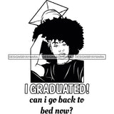 Afro Girl Graduation Quote Ceremony Graduated Certificate College Illustration B/W SVG JPG PNG Vector Clipart Cricut Silhouette Cut Cutting