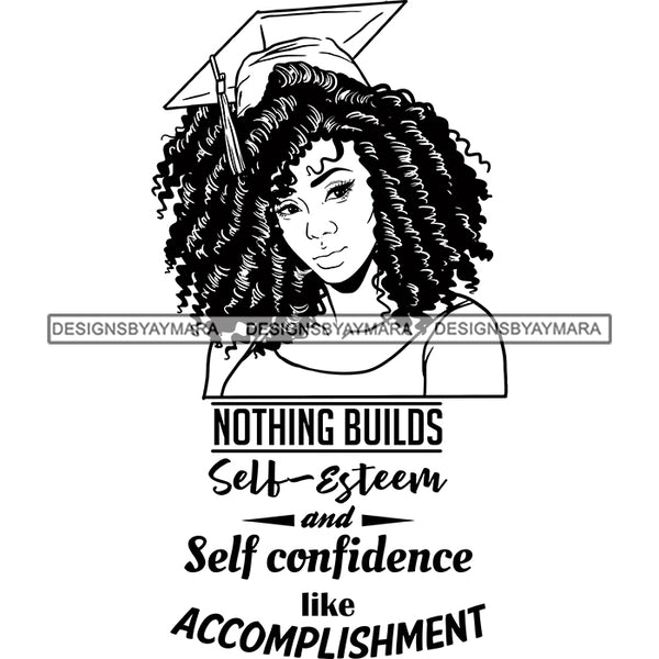 Afro Girl Graduation Quote Ceremony Awards Certificate College Illustration B/W SVG JPG PNG Vector Clipart Cricut Silhouette Cut Cutting