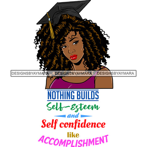 Afro Girl Graduation Quote Ceremony Achievement Certificate College Illustration SVG JPG PNG Vector Clipart Cricut Silhouette Cut Cutting