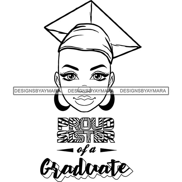 Afro Woman Graduate Wearing Cap Life Quotes Academic Achievement Diploma Graduation Bald Hairstyle B/W SVG JPG PNG Cutting Files For Silhouette Cricut More