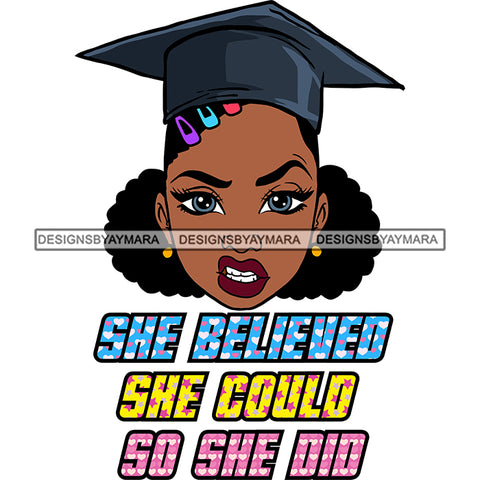 Afro Girl Graduation Quote Ceremony Proud Student Certificate College Illustration SVG JPG PNG Vector Clipart Cricut Silhouette Cut Cutting