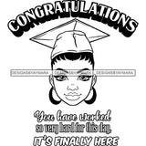 Afro Girl Graduation Quote Ceremony Students Certificate College Illustration B/W SVG JPG PNG Vector Clipart Cricut Silhouette Cut Cutting