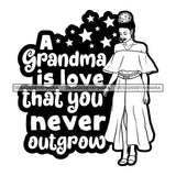 Grandma Heart Love Stars Happy Mother's Day Celebration Granny Life Quotes  B/W SVG JPG PNG Vector Clipart Cricut Silhouette Cut Cutting