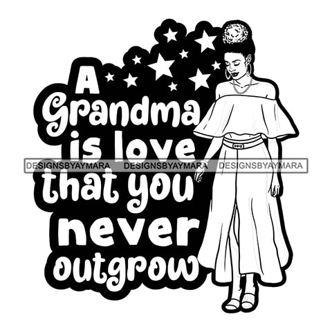 Grandma Heart Love Stars Happy Mother's Day Celebration Granny Life Quotes  B/W SVG JPG PNG Vector Clipart Cricut Silhouette Cut Cutting