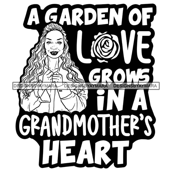 Grandma Love Heart Happy Mother's Day Celebration Granny Life Quotes B/W SVG JPG PNG Vector Clipart Cricut Silhouette Cut Cutting