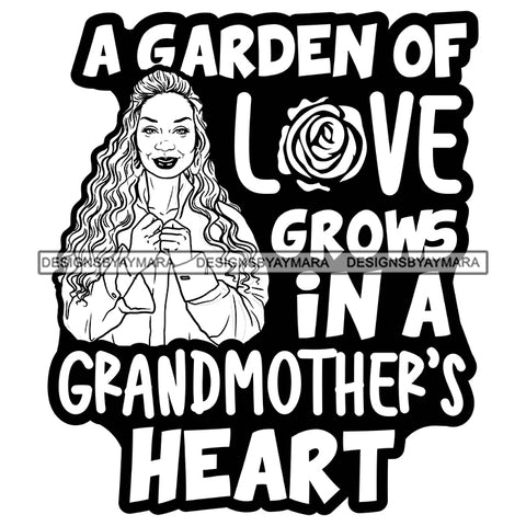 Grandma Love Heart Happy Mother's Day Celebration Granny Life Quotes B/W SVG JPG PNG Vector Clipart Cricut Silhouette Cut Cutting