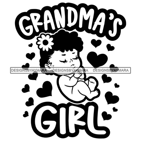 Grandma Love Baby Girl Happy Mother's Day Celebration Granny Life Quotes Flowers B/W SVG JPG PNG Vector Clipart Cricut Silhouette Cut Cutting