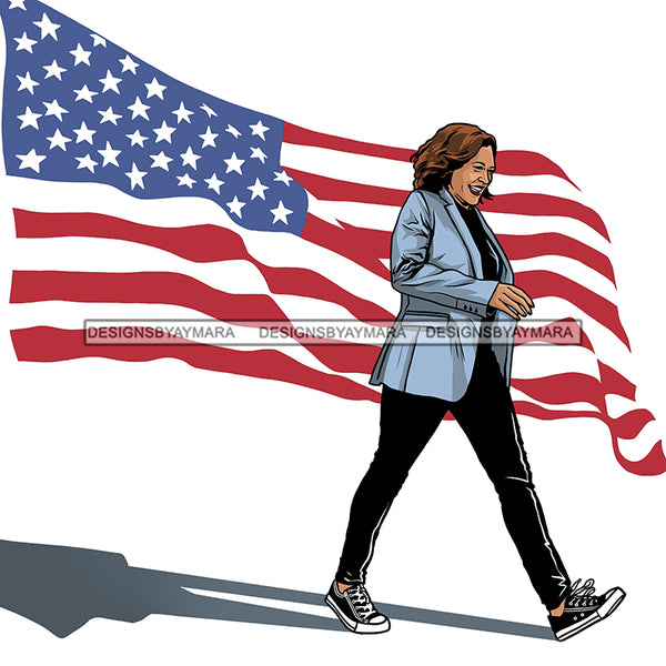 Kamala Harris Stepping With The USA Flag JPG PNG  Clipart Cricut Silhouette Cut Cutting