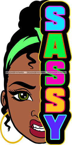 Gorgeous Black Woman Half Face Sassy Colorful Earrings Headband Style Illustration SVG JPG PNG Vector Clipart Cricut Silhouette Cut Cutting