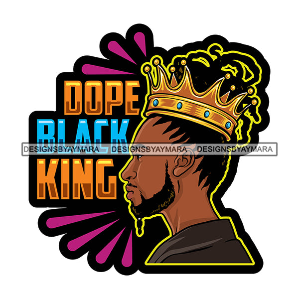 Melanin King Profile Sexy Afro Man Crowned Banner Illustration SVG JPG PNG Vector Clipart Cricut Silhouette Cut Cutting