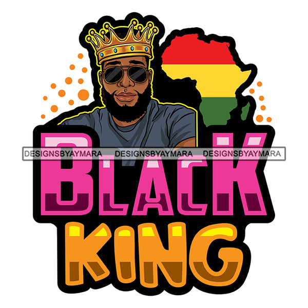 Melanin King Sexy Man Crowned Sunglasses Rasta Africa Map Banner Illustration SVG JPG PNG Vector Clipart Cricut Silhouette Cut Cutting