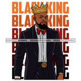 Melanin King Afro Sexy Man Beard Crowned Royalty Successful Banner Illustration SVG JPG PNG Vector Clipart Cricut Silhouette Cut Cutting