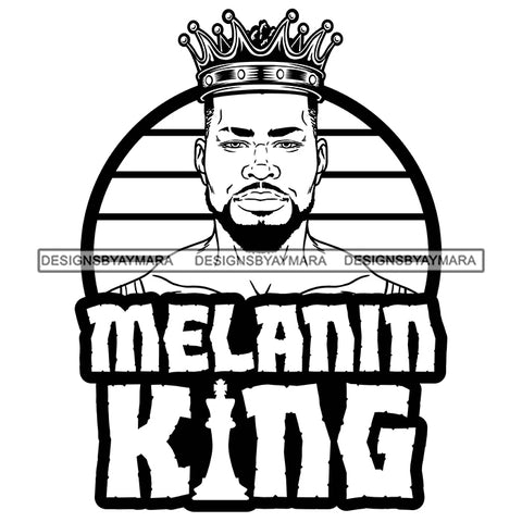 Melanin King Sexy Man Father Crown Kingdom Banner Illustration B/W SVG JPG PNG Vector Clipart Cricut Silhouette Cut Cutting