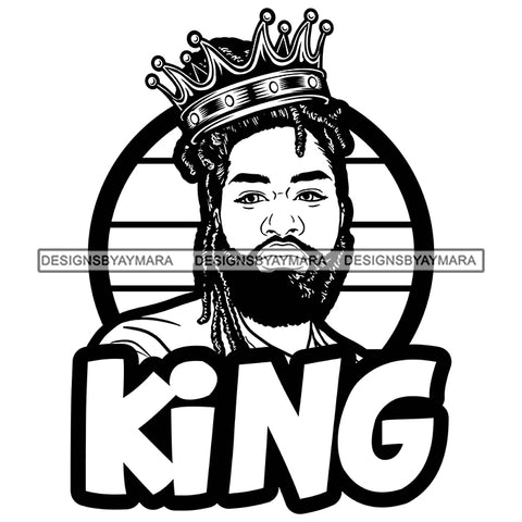 Melanin King Sexy Man Crowned Authority Kingdom Banner Illustration B/W SVG JPG PNG Vector Clipart Cricut Silhouette Cut Cutting