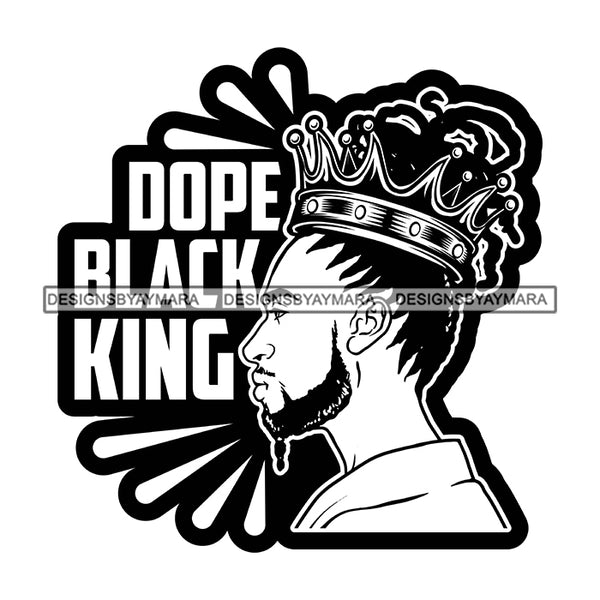 Melanin King Profile Sexy Afro Man Crowned Banner Illustration B/W SVG JPG PNG Vector Clipart Cricut Silhouette Cut Cutting