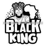 Melanin King Sexy Afro Man Crowned Sunglasses Africa Map Banner Illustration B/W SVG JPG PNG Vector Clipart Cricut Silhouette Cut Cutting