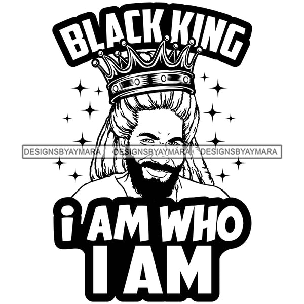 Melanin King Quote Sexy Man Crowned Proud Banner Illustration B/W SVG JPG PNG Vector Clipart Cricut Silhouette Cut Cutting