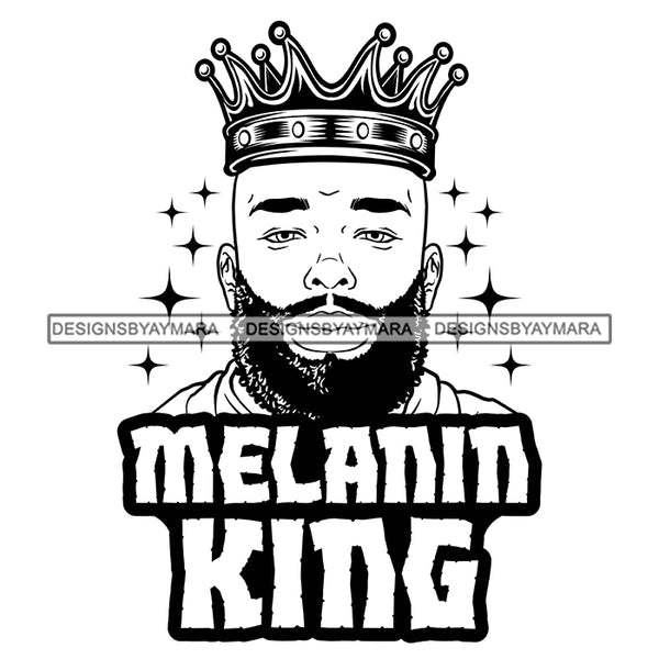 Melanin King Sexy Man Crowned Loving Proud Father Banner Illustration B/W SVG JPG PNG Vector Clipart Cricut Silhouette Cut Cutting