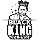 Melanin King Quote Afro Sexy Man Beard Crowned Royalty Banner Illustration B/W SVG JPG PNG Vector Clipart Cricut Silhouette Cut Cutting