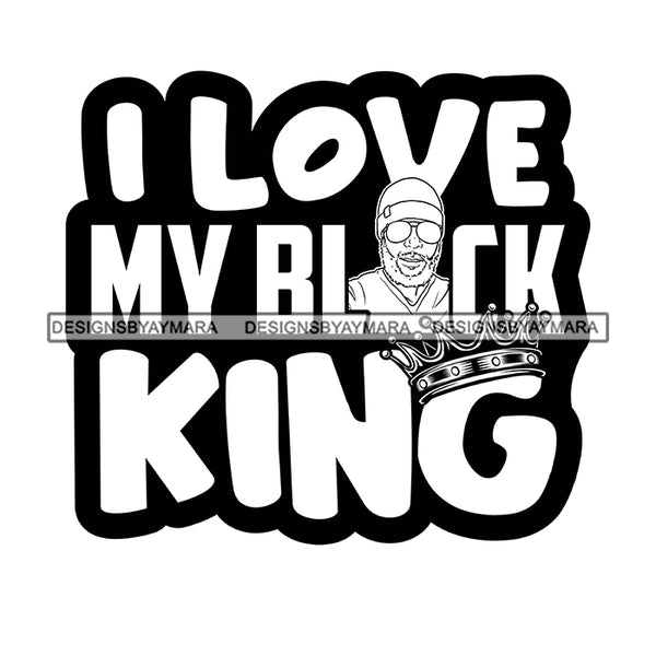 Melanin King Afro Sexy Man Crown Royalty Banner Illustration B/W SVG JPG PNG Vector Clipart Cricut Silhouette Cut Cutting
