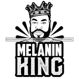 Melanin King Afro Sexy Man Crown Royalty Castle Banner Illustration B/W SVG JPG PNG Vector Clipart Cricut Silhouette Cut Cutting