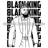 Melanin King Afro Sexy Man Beard Crowned Royalty Successful Banner Illustration B/W SVG JPG PNG Vector Clipart Cricut Silhouette Cut Cutting