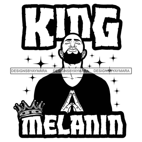 Melanin King Afro Sexy Man Beard Crowned Kingdom Banner Illustration B/W SVG JPG PNG Vector Clipart Cricut Silhouette Cut Cutting