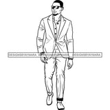 Handsome Sexy Afro Man Confident Sunglasses Trendy Fashion Style Illustration B/W SVG JPG PNG Vector Clipart Cricut Silhouette Cut Cutting