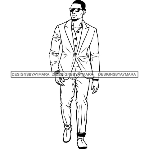 Handsome Sexy Afro Man Confident Sunglasses Trendy Fashion Style Illustration B/W SVG JPG PNG Vector Clipart Cricut Silhouette Cut Cutting
