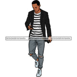 Handsome Sexy Afro Man Jacket Striped Shirt Fashion Style Illustration SVG JPG PNG Vector Clipart Cricut Silhouette Cut Cutting