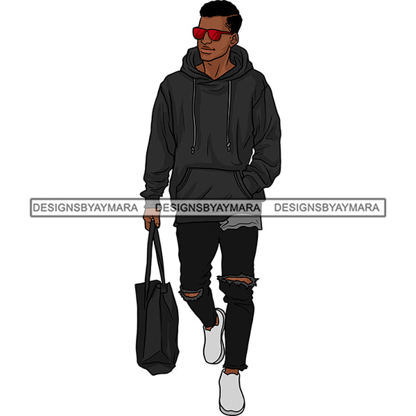 Handsome Sexy Afro Man Confident Bag Sunglasses Hoodie Fashion Style Illustration SVG JPG PNG Vector Clipart Cricut Silhouette Cut Cutting
