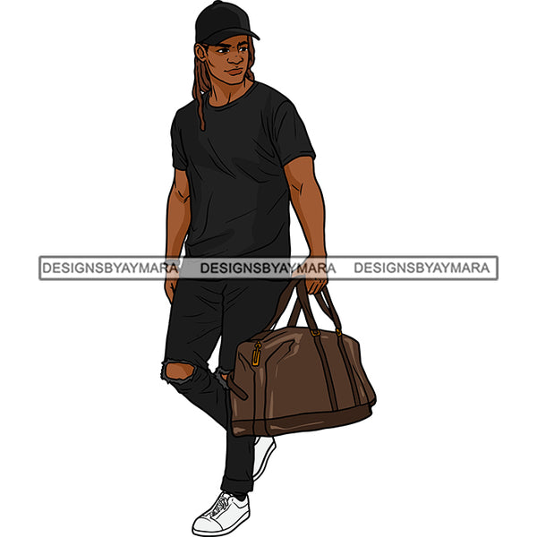 Handsome Sexy Afro Man Gym Bag Baseball Cap Fashion Style Illustration SVG JPG PNG Vector Clipart Cricut Silhouette Cut Cutting