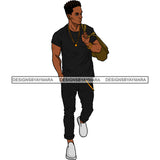 Handsome Sexy Afro Man Bag Necklace Casual Fashion Style Illustration SVG JPG PNG Vector Clipart Cricut Silhouette Cut Cutting