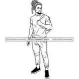 Handsome Sexy Afro Man Backpack Fashion Style Dreadlocks Hairstyle Illustration B/W SVG JPG PNG Vector Clipart Cricut Silhouette Cut Cutting