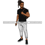 Handsome Sexy Afro Man Backpack Fashion Style Dreadlocks Hairstyle Illustration SVG JPG PNG Vector Clipart Cricut Silhouette Cut Cutting