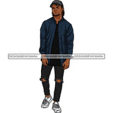 Handsome Sexy Afro Man Jacket Baseball Cap Fashion Style SVG JPG PNG Vector Clipart Cricut Silhouette Cut Cutting