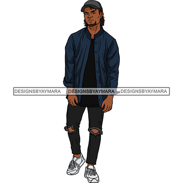 Handsome Sexy Afro Man Jacket Baseball Cap Fashion Style SVG JPG PNG Vector Clipart Cricut Silhouette Cut Cutting