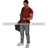 Handsome Afro Man Standing Cellphone Workout Clothes Gym Bag Fashion Style SVG JPG PNG Vector Clipart Cricut Silhouette Cut Cutting