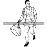 Handsome Sexy Afro Man Carry On Luggage Jacket Fashion Style B/W SVG JPG PNG Vector Clipart Cricut Silhouette Cut Cutting