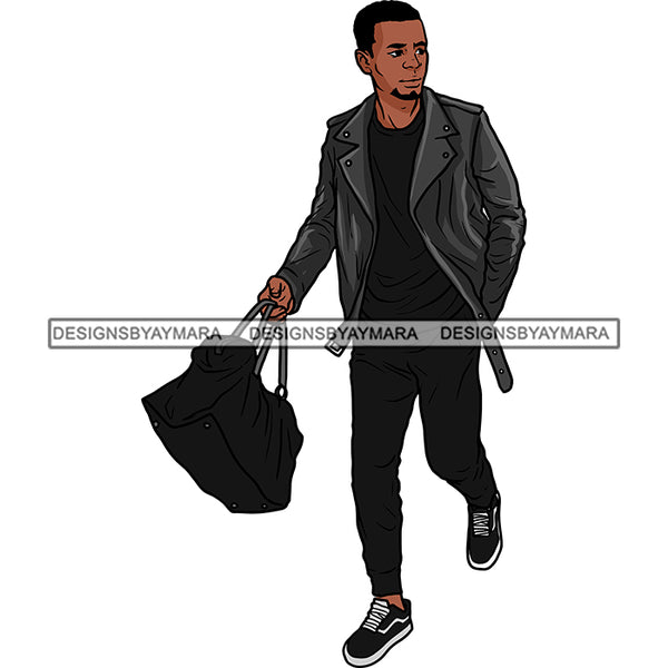 Handsome Sexy Afro Man Carry On Luggage Jacket Fashion Style SVG JPG PNG Vector Clipart Cricut Silhouette Cut Cutting