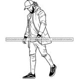 Handsome Sexy Afro Man Cool Jacket Baseball Cap Fashion Style Illustration B/W SVG JPG PNG Vector Clipart Cricut Silhouette Cut Cutting