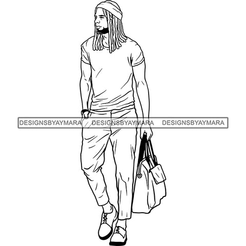 Handsome Sexy Afro Man Beanie Dreadlocks Tote Bag Fashion Style B/W SVG JPG PNG Vector Clipart Cricut Silhouette Cut Cutting