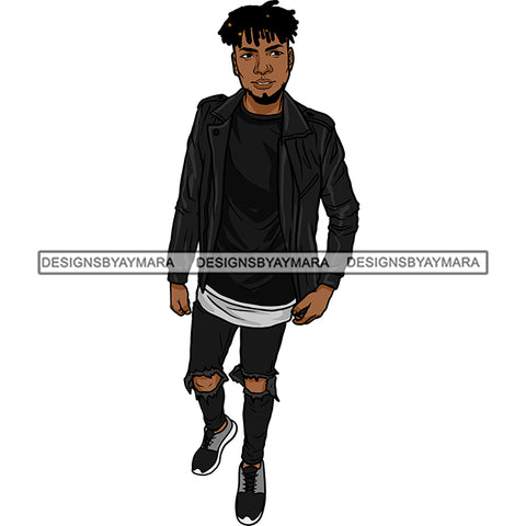 Handsome Sexy Afro Man Braids Hairstyle Jacket Jeans Holes Fashion Style SVG JPG PNG Vector Clipart Cricut Silhouette Cut Cutting