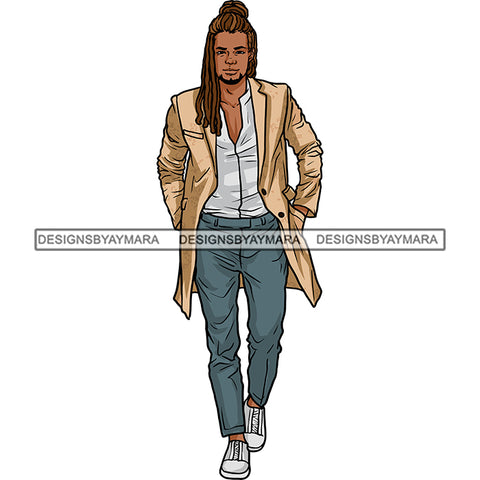 Handsome Sexy Afro Man Bun Dreadlocks Hairstyle Jacket Fashion Style SVG JPG PNG Vector Clipart Cricut Silhouette Cut Cutting