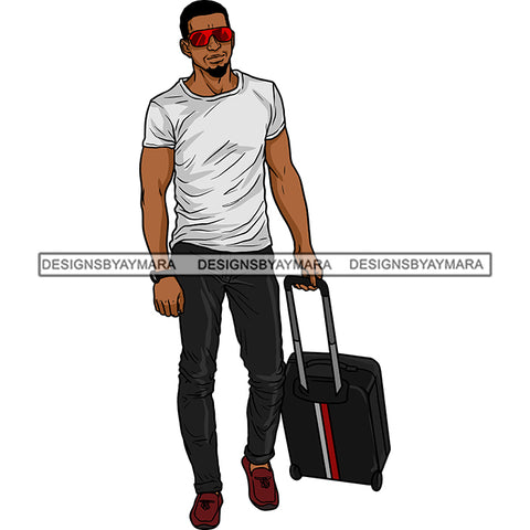 Handsome Sexy Afro Man Sunglasses Spinner Wheel Luggage Short Hairstyle SVG JPG PNG Vector Clipart Cricut Silhouette Cut Cutting