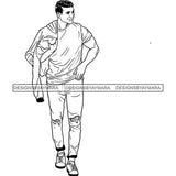 Handsome Sexy Afro Man Smiling Carrying Jacket Over Shoulder Illustration B/W SVG JPG PNG Vector Clipart Cricut Silhouette Cut Cutting